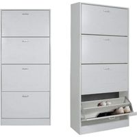 Scarpiera da Ingresso Salvaspazio 4 Ante Doppie a Ribalta, Mobile Porta Scarpe Slim in Legno Moderno Bianco - cm 63x24x155