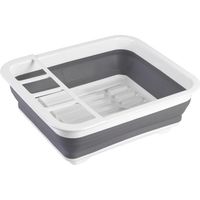 Escurridor de platos plegable, escurridor de platos, soporte para cubiertos y rejilla para platos, plástico, 36,5 x 13 x 31 cm, blanco - gris