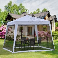 Pavillon de jardin 3x3 m résistant aux intempéries, avec moustiquaire, structure métal & toile polyester gris, pour fêtes et réceptions en extérieur