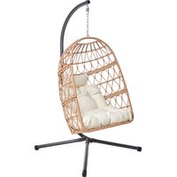 Sedia a dondolo sospesa in stile boho, rattan PE struttura in metallo morbido cuscino colore naturale Montalcino