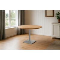 Bistrotisch Schweizer Kante massiv Akazie naturfarben 120 cm Säulengestell-eckig silber BRASILIA
