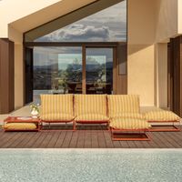 Ensemble de jardin avec canapé modulaire 3 pièces, table d'appoint et 2 poufs convertibles Amaro SKLUM Jaune miel - Rouge Argile