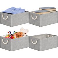 4er-Set Aufbewahrungsbox aus Stoff, 40 x 30 x 20 cm, faltbarer Aufbewahrungskorb, Aufbewahrungsbox mit Griffen, Aufbewahrungsbox für Kleidung, Kinderspielzeug, Bücher (Grau und Beige)