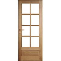 Bloc porte en bois chêne – 8 carreaux – Chapeau de gendarme – 73 cm à recouvrement – Sens d'ouverture droite – Reivilo
