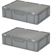 BRB 2 Deckelbehälter im Euroformat, LxBxH 600x400x180 mm, mit Scharnierdeckel und Schiebeverschlüssen, grau