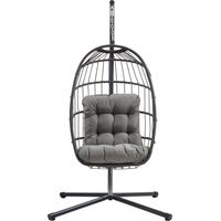 Hängesessel Schwarz aus Rattan, Garten Schaukel mit Kissen,