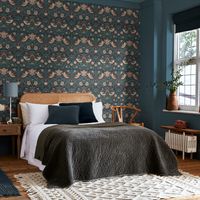 Papier peint intissé William Morris Strawberry Thief Deep Blue 1005 x 52cm Bleu