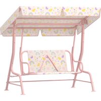 Dondolo per Bambini da Esterno a 2 Posti con Tettuccio Regolabile e Cinture di Sicurezza, 112x75x120 cm, Rosa