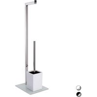 PIANTANA COLONNA ACCIAIO INOX PORTA SCOPINO BASE VETRO RETTANGOLARE- Acciaio Inox Vetro Bianco- SPIRE- pezzi 1
