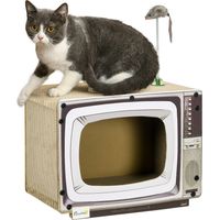 Rascador de Cartón para Gatos en Forma de Televisor con Ratón de Juguete 43x23x32,5 cm Arena