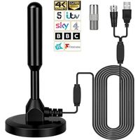 Antenne TV intérieure/extérieure, antenne HDTV, antenne numérique HD portable avec base magnétique, pour TV intelligente, antenne DVB-T/T2, pour Freeview et DAB, câble coaxial 5 m, pour maison, voitur