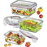 3 récipients alimentaires, verre/plastique / Kuchenprofi