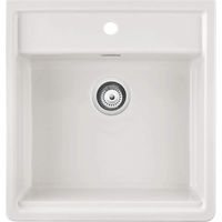 Évier timbre d'office céramique blanc 595x630 – 1 bac – Pose à poser – Trop plein inclus – Pour sous-meuble 60 cm – Sanindusa