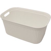 Knit Design Loop Plastic Rectangular Linen Washing Basket with Handles, Ivory