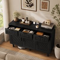 Armoire en bambou tressé, 108×40×80 cm, grande armoire de rangement avec tiroirs, armoire à vaisselle de cuisine anti-basculement, avec poignées en métal, style moderne, cadre en bois,Noir