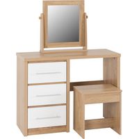 Seville 3 Drawer Dressing Table Set - White High Gloss/Light Oak Effect Veneer