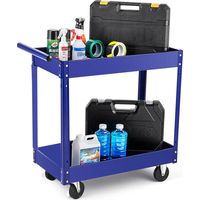 Chariot de service professionnel 2 niveaux en acier robuste – Capacité 330 lbs – Grandes étagères profondes – Roulettes solides – Idéal atelier, garage, entrepôt, réparation – Bleu