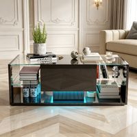 Table basse haute brillance, Table Basse Flottante avec LED RGB Connectée, Tiroir et Étagères, Noir