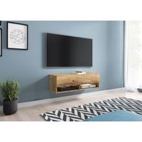 Mueble de TV Lowboard A 100 cm, mueble de televisión sin iluminación LED, dos estanterías, color wotan