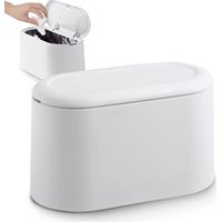 Small Tabletop Trash Can with Push Button Lid for Office, Bathroom, Kitchen and Bedroom, Pet Food Storage White