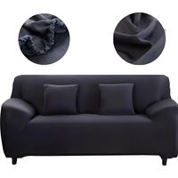 Funda de sofá de 2 plazas (145-185 cm), elástica y extensible, con 2 fundas de cojín, tejido antideslizante, ajuste universal para sofás con reposabrazos, color negro
