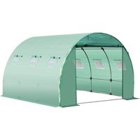Bâche de Rechange Serre Tunnel 9 m², bâche 3 x 3 x 2 m PE Anti-UV imperméable 6 fenêtres + Porte Enroulable zippée Vert foncé