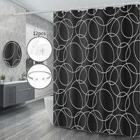 ALLIANDIS Shower Curtain Black,anti Mould Proof Resistant,waterproof ,weighted Hem,resistant Washable Christmas Bathroom Curtains, 100% Polyester,12 Hooks (100