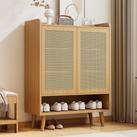 Meubles Cosy Scandinavian 2-Door Shoe Cabinet with 7 Compartments, Cane Rattan Doors, Rubberwood leg,Imitation oak