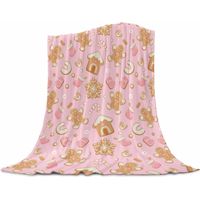 Couverture en flanelle rose à motif pain d'épice, 127 cm x 152 cm, douce et confortable, idéale pour dormir, voyager et camper toute l'année.