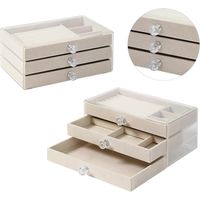 Boîte à bijoux, boîte à bijoux en acrylique, boîte à bijoux à 3 tiroirs, boîte à bijoux, boîte de rangement pour bijoux, convient pour bagues, boucles d'oreilles, colliers et bracelets (beige)