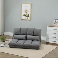 HOMCOM Chauffeuse matelas d'appoint pliant fauteuil convertible inclinaison dossier réglable 2 coussins inclus en polyester aspect suédé. pour salon. chambre et bureau. gris