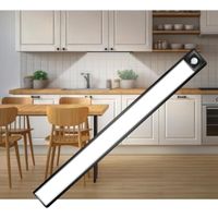 Lampe LED magnétique rechargeable, capteur intelligent, 3 modes de couleur, marche/arrêt automatique, sans perforation (noir, 40 cm)