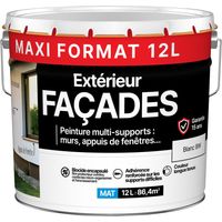 Peinture extérieure multi-supports 165743 – 12L – Mat en phase aqueuse – Pour maçonnerie, bois et métal – Garantie 15 ans