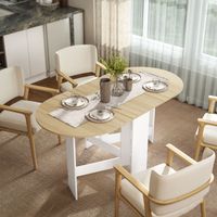 Table de salle à manger pliante ovale, idéale pour 6 personnes, en bois naturel, parfaite pour les petits espaces.