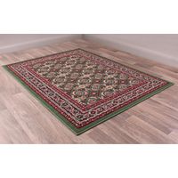 Traditional Poly Esta Bordered Classical Floral Green Rug Floor Mat Carpet Large 160 x 230 cm (5'3"x7'7")