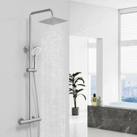 AICA Chrome Thermostatic Shower Mixer Set Square Rainfall Shower With Overhead