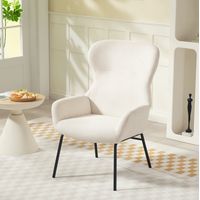 Sessel Ohrensessel Wohnzimmer hoher Rücken Cremeweiß OKMYHOME