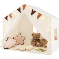 Costway – Tente de jeu enfant tipi 146x96x133 cm – Avec rideaux en tissu et moustiquaire – Tapis lavable – Pour 3-4 enfants