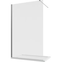 Paroi de douche de plain-pied 130 cm Profilés en aluminium chromé Verre transparent 8mm avec traitement anti-calcaire Ajustable 127-129cm h200- Réversible Mod. Lazaros