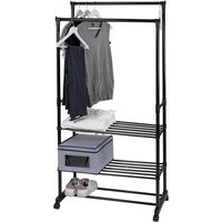 Appendiabiti Multistand Armadio In Metallo Altezza Regolabile 2 Aste 4 Ruote 3 Ripiani