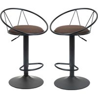 Set 2 Sgabelli Bar con Altezza Regolabile, Sgabelli Cucina Alti con Schienale, Poggiapiedi e Seduta Morbida, Struttura in Metallo, Sedie Bar Alte Girevoli a 360°, per Penisola, Marrone