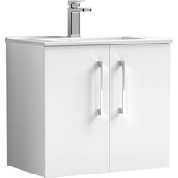Balterley Modern Bathroom 2 Soft Close Door & Minimalist Wall Hung Vanity Unit Basin, Gloss White, 440mm