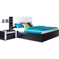 Letto contenitore 160 cm nero e bianco lucido con finitura in similpelle nera