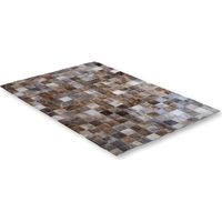 Tapis Patchwork en Cuir Brun, Beige et Gris - Marron