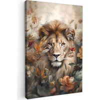 TABLEAU SUR TOILE Lion - Vie sauvage - Plantes - Nature - Fleurs Impression sur Toile 20x30 cm