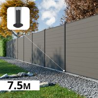 Kit Clôture Composite RIO Platines 7,5x1,8m - Bois composite & Aluminium - Poteaux sur Platines Gris - Brise vue