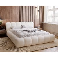 Emporius – Lit coffre 140x200 avec rangement – Tissu imitation laine de mouton – Mousse extra épaisse – Design élégant et accueillant