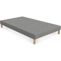SPRING Sommier tapissier 90x190 tissu gris piètement en bois