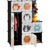 Relaxdays – Étagère modulable pour enfants – 10 casiers – Penderie avec tringle – Dimensions H 145 x L 110,5 x P 46,5 cm – Motifs animaux colorés