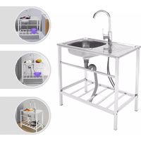 Gojoy – Évier inox 1 bac avec robinet pivotant 360° – Acier inoxydable résistant – Grand bac 34,8 x 31 x 13 cm – Pour cuisine, buanderie, restaurant